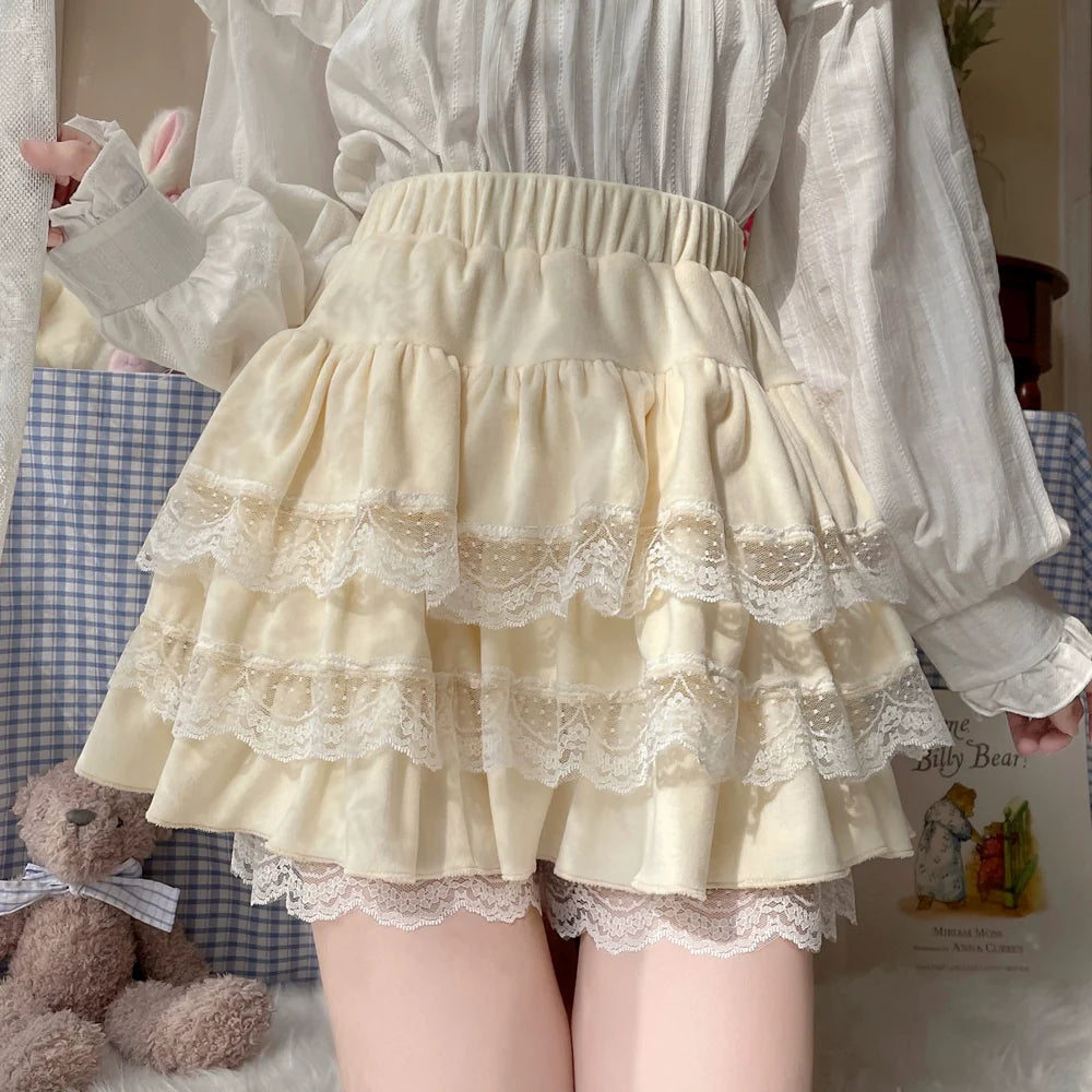 Sugar Girl - Kawaii Lolita Skirt Lace Cake Short - SK SK Skirt