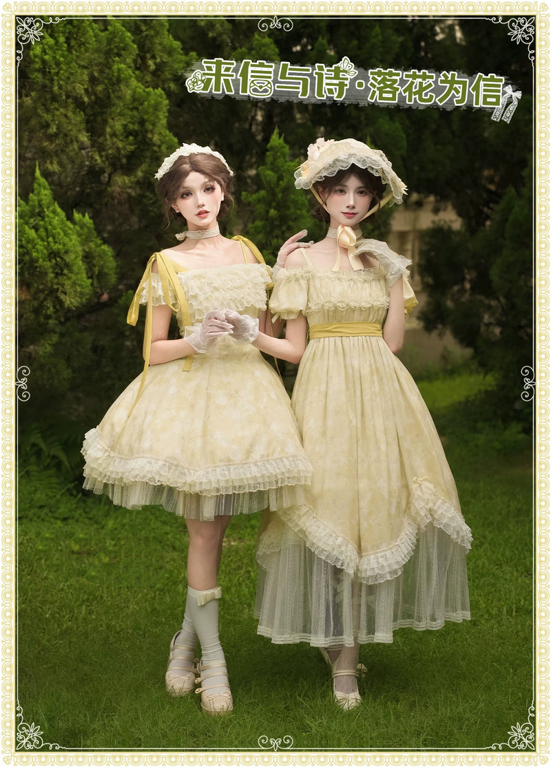 With PUJI - Falling Flowers as a Letter - Lolita Dress Collection, Print & Adjustable Straps detail view 6