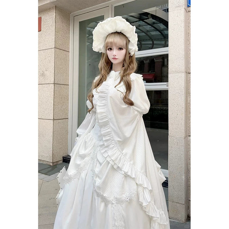 Creamy - Gothic Fishbone - White Blouse Set with Princess Sleeves
