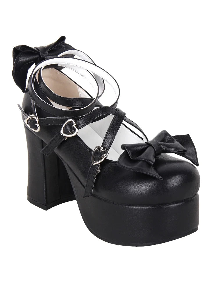 Angelic imprint - Maid Lolita Shoes High Heel Bow - Round Toe Shoes Shoes
