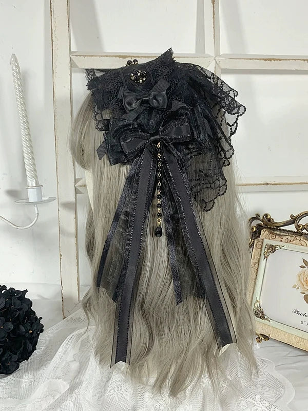 Sweet Jelly Lolita - Gothic Lolita Headband Black Bow - Lace Hair Accessory Headwear