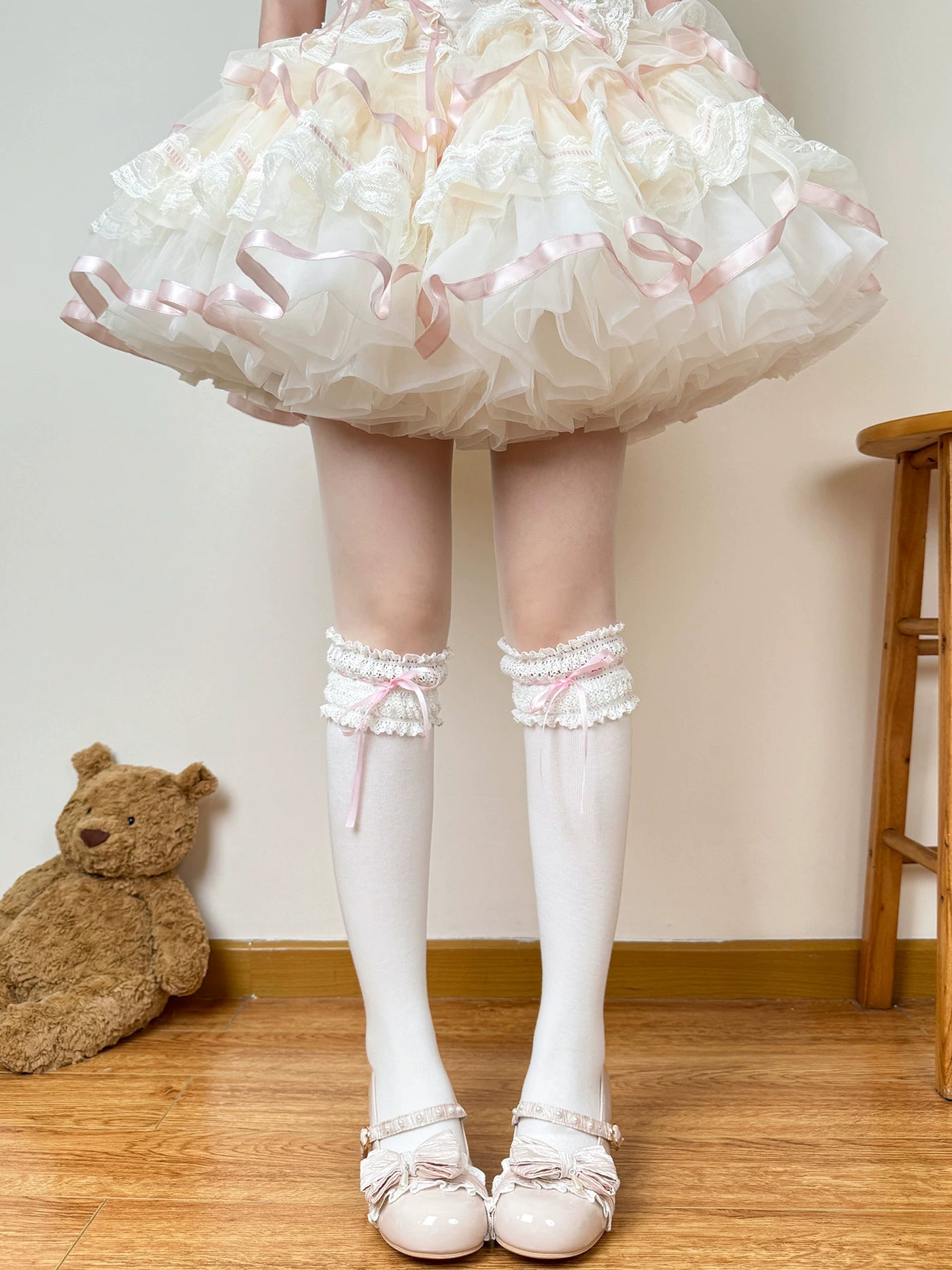 Chubby Bear Tales - Vintage Doll - Lace-Trim Socks with Ribbon Ties in Three Lengths