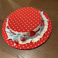 Rose Whisper - Strawberry Tarta - Strawberry Print OP Dress with Pale Blue Ruffles - Hat: purchase includes one hat only; does not include a dress / S