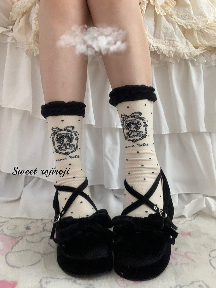 Roji Roji - Kawaii Cotton Lolita Socks Mid-calf - Socks Socks