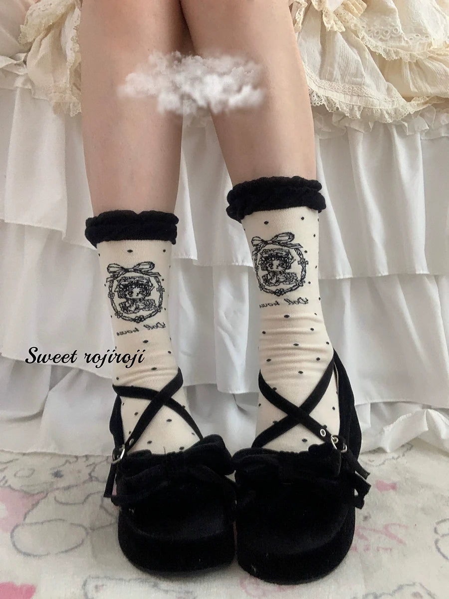 Roji Roji - Kawaii Cotton Lolita Socks Mid-calf - Socks Socks
