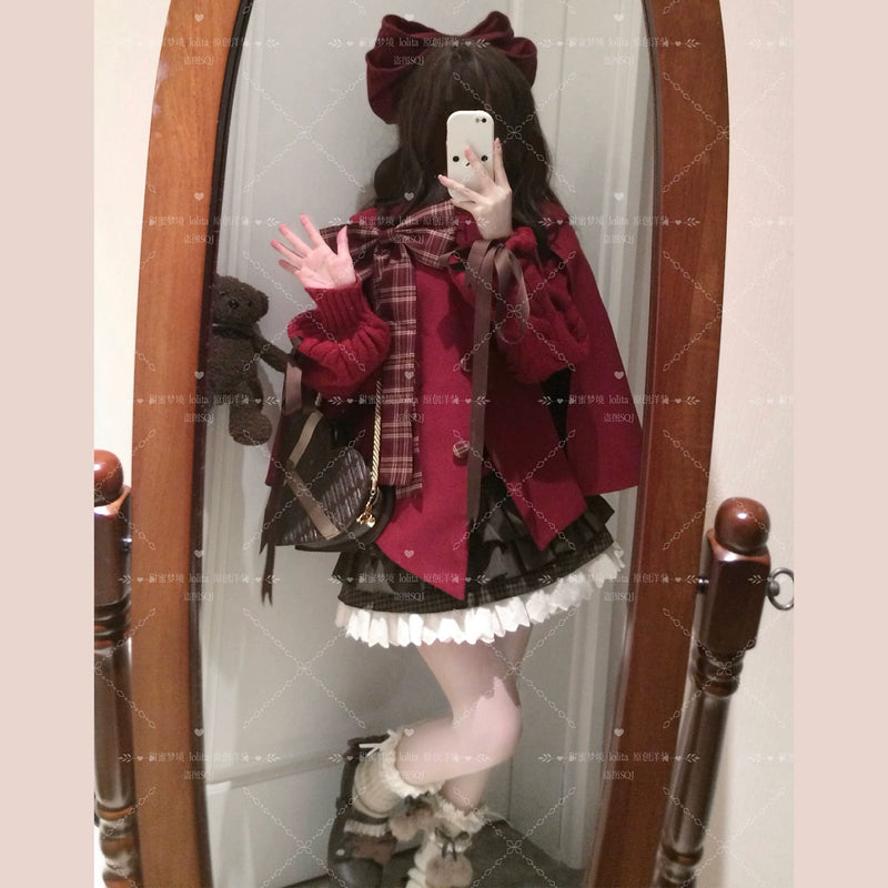 Sweet Dream Christmas Red Oversized-Bow Lolita Cape — additional product view