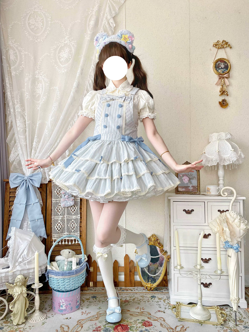 White Tea Story - Mian Mian Bing - Tiered cotton Lolita jumper skirt