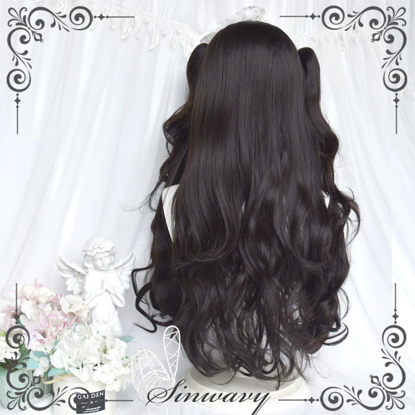 Natural-black long curly twin-tail wig - view 1