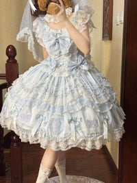 Dream Cherry Box - Dream Music Box - JSK Dress with Layered Lace Trim - In-stock blue JSK / S