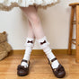White socks, coffee-colored bow / One Size