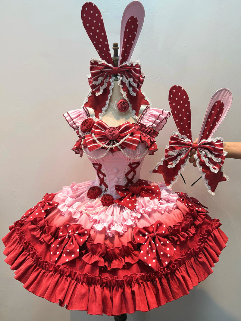 Dessert - Babalya Sweet Lolita Dress Set - Polka dot tiered skirt