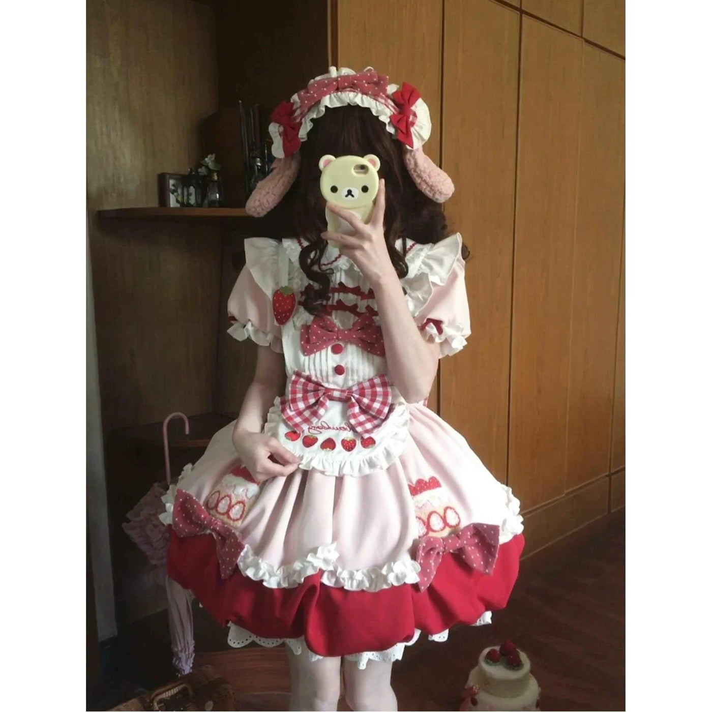 Creamy - Strawberry Doll - Pink OP one-piece dress with strawberry motifs
