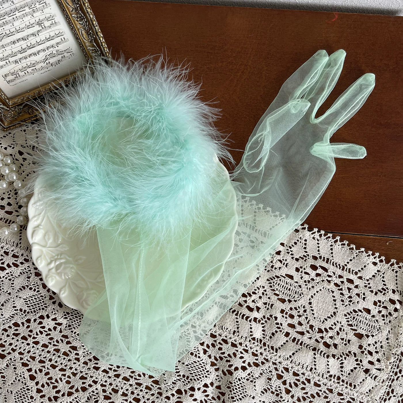 Sock Noble - Feather Veil - Sheer Five-Finger Long Gloves