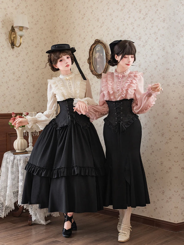 With PUJI - Blake - Boning Gothic Lolita Mermaid Skirt, Lifted-hem SK product view