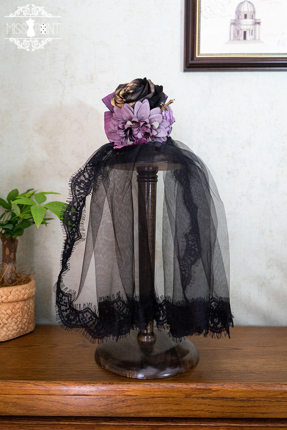 Miss Point - Stripped Lolita Headband Veil Hat Clip Necklace 21548:312958