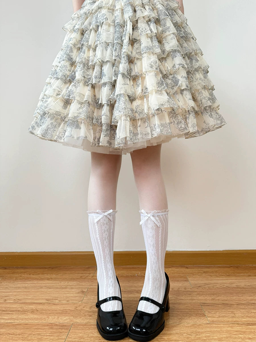 Chubby Bear Tales - Alice - Openwork Lace Mid-Calf Socks with Bow Cuffs