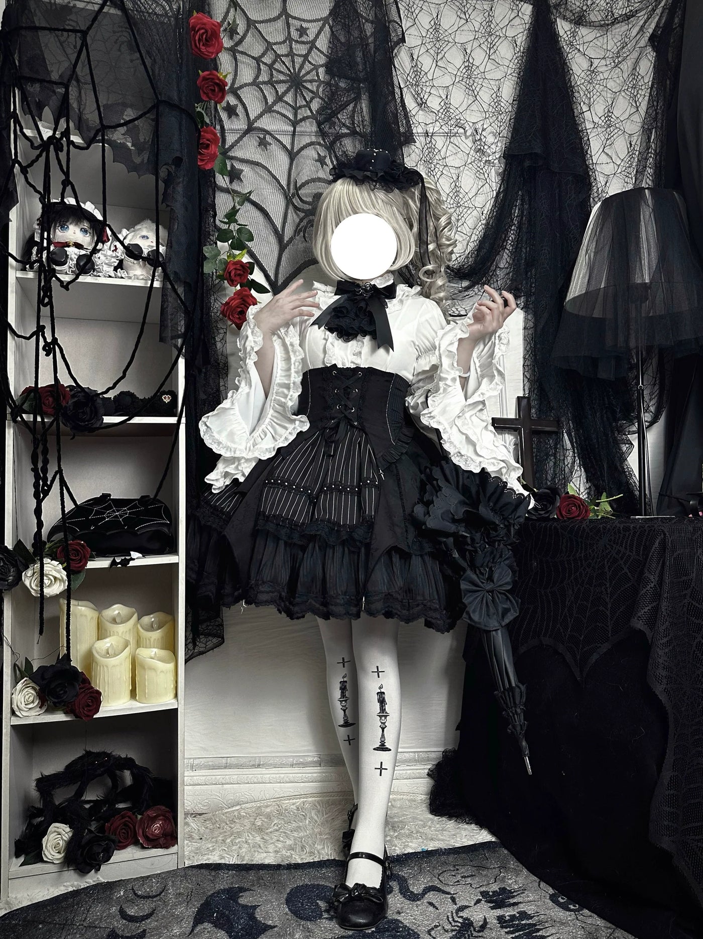 Twilight Song - Trace Bone - Black Gothic Lolita SK & Waist Cincher