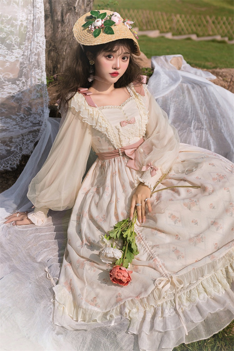 Letters from Unknown Star - Time Stationery - Elegant Lolita Long Sleeve OP Dress