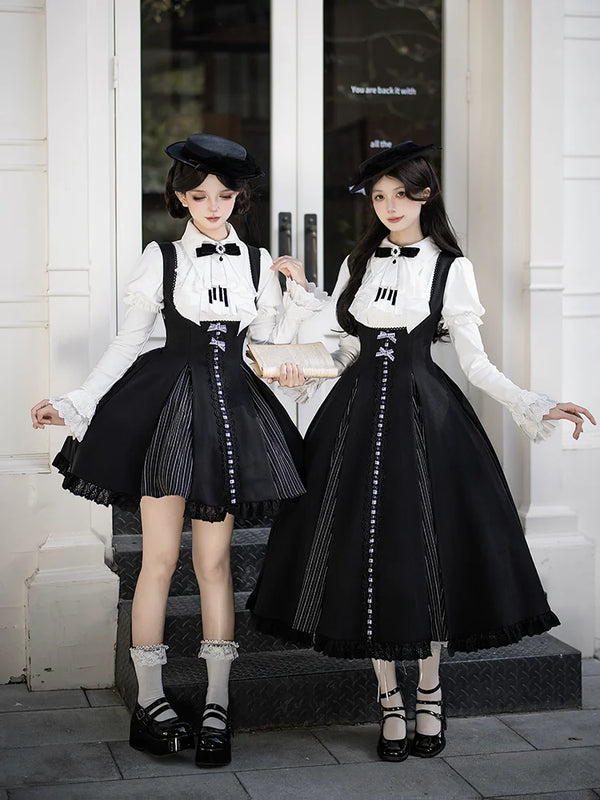 With PUJI - Monochrome Sonata - Classic Lolita Bust-supporting JSK Set, Piano Inspired product view