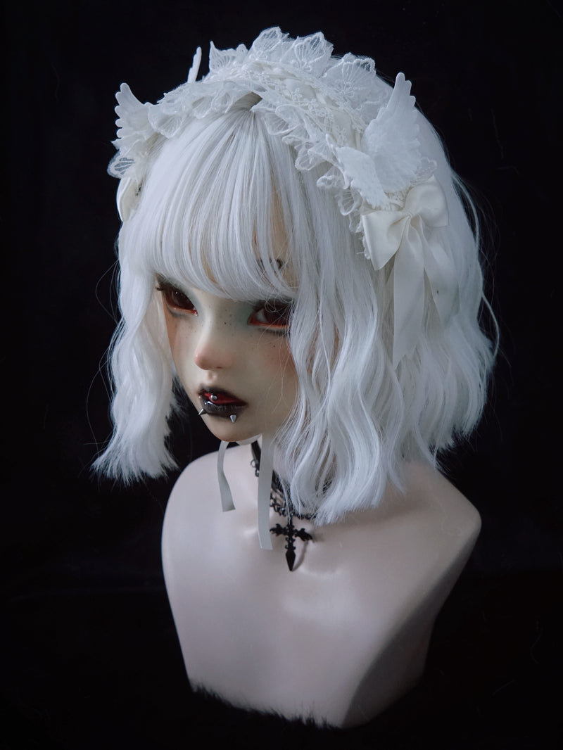 Strange Sugar - Gothic Lolita White Lace Angel - Wings Hairband Headwear