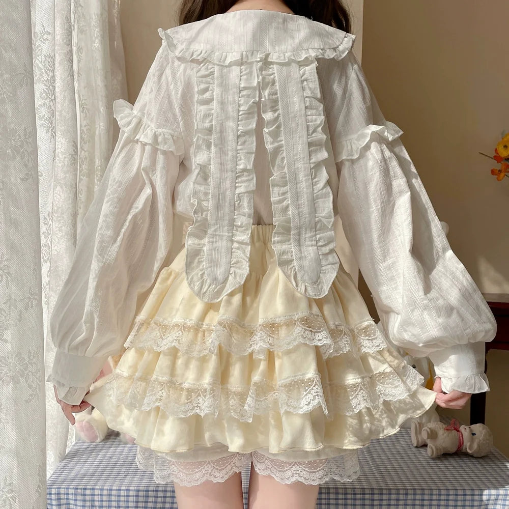 Kawaii Lolita Skirt Lace Cake Short SK One Size Off-white