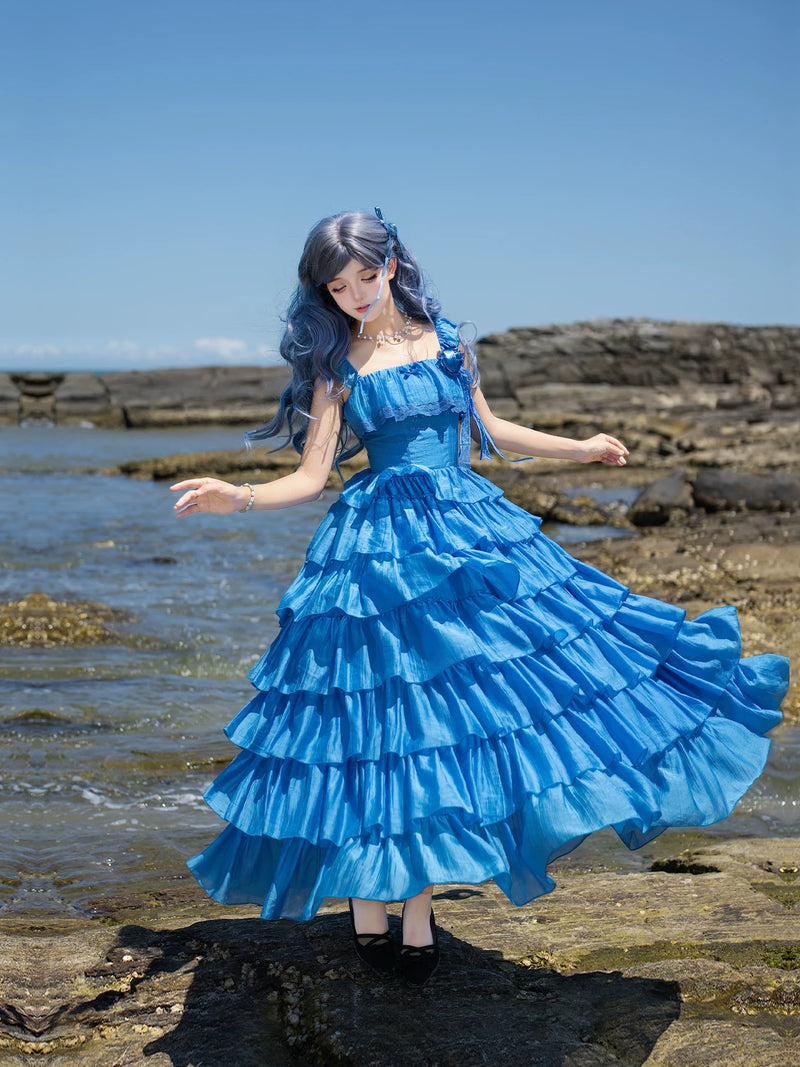 With PUJI - Foam Rain - Lolita OP Dress, Ruffle Trim & Square Neckline detail view 4