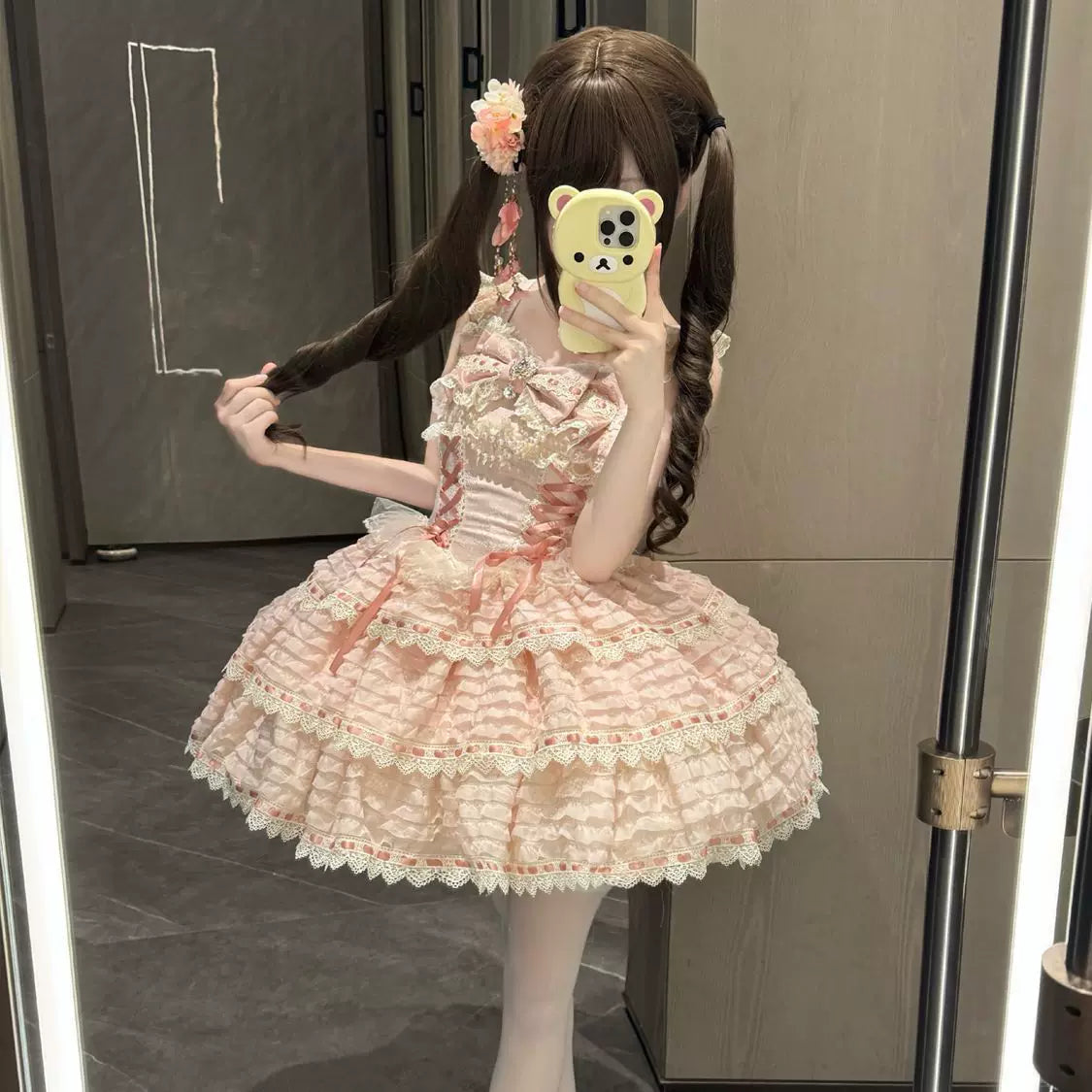 Lady Han Flower Letter JSK dress by Lolita Fetch featuring a floral print and elegant design on lightweight fabric.