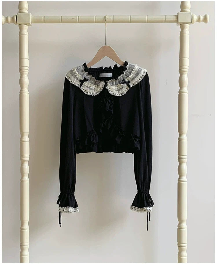 Half Summer - Sweet Lolita Sun Protection Bolero, Lace & Bow Black Bolero S