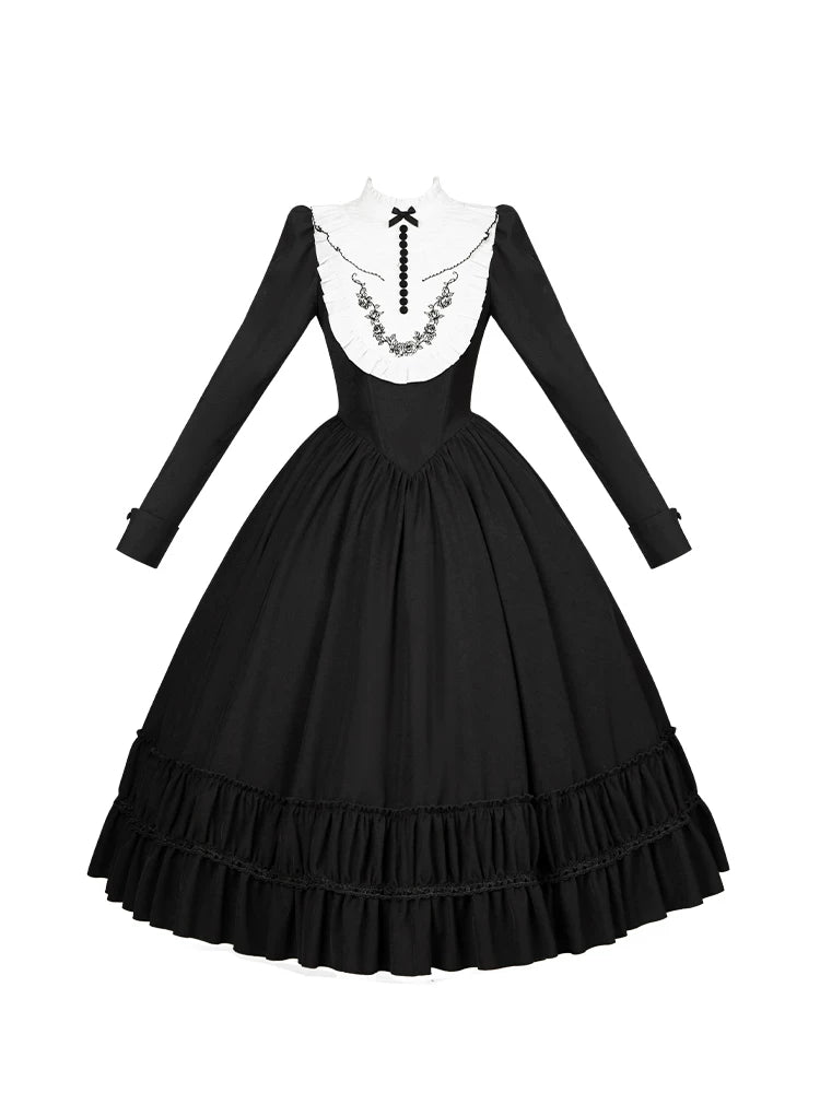 With PUJI - Audrey's Reply - Classic Lolita Square Neck OP, Detachable Embroidered Collar detail view 5