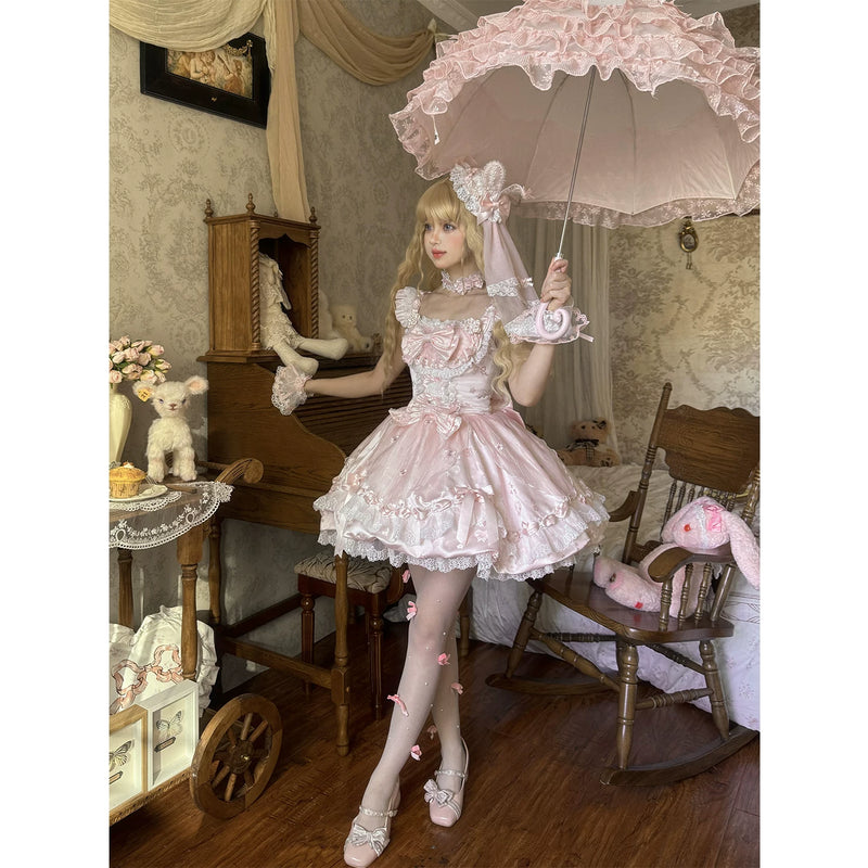 Creamy - Cherry Blossom Ballet - Pink JSK Dress with Layered Lace