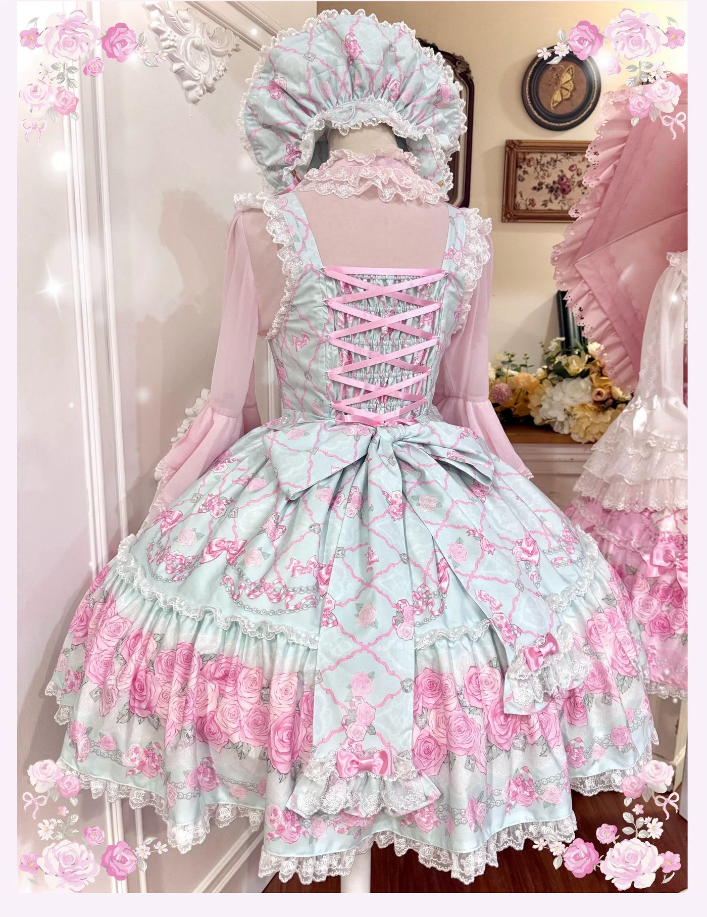 TaTaTa Lolita - Summer 2026 - Old School Lolita Floral Printed JSK Dress with Ribbon Bows