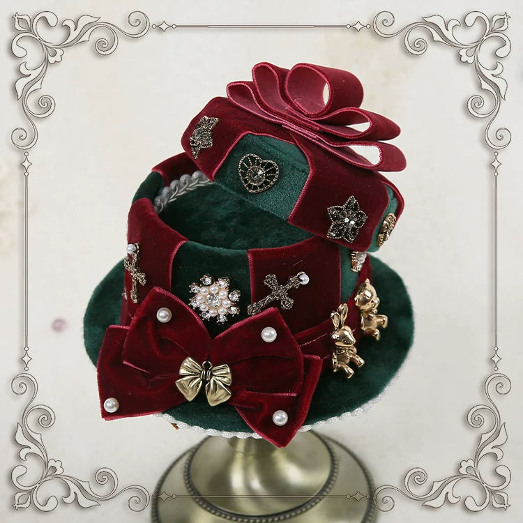 Star Box - Christmas Magic Box - Velvet Gift-Box Top Hat with Bow Trim
