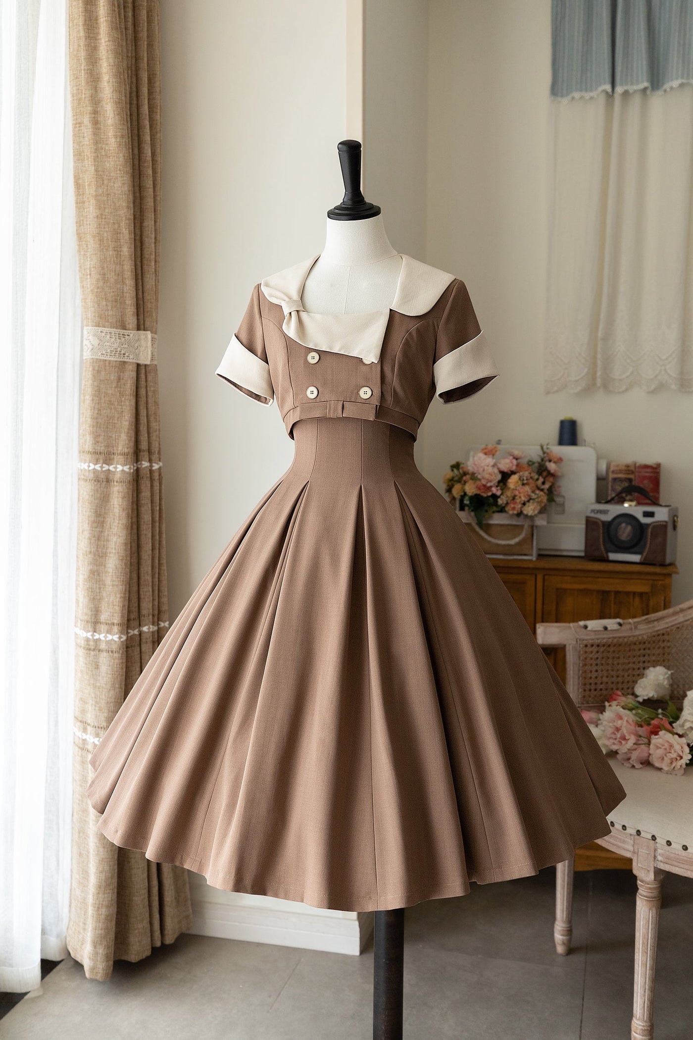Waipowa Summer - Elegant and Vintage Lolita Dress S mocha brown