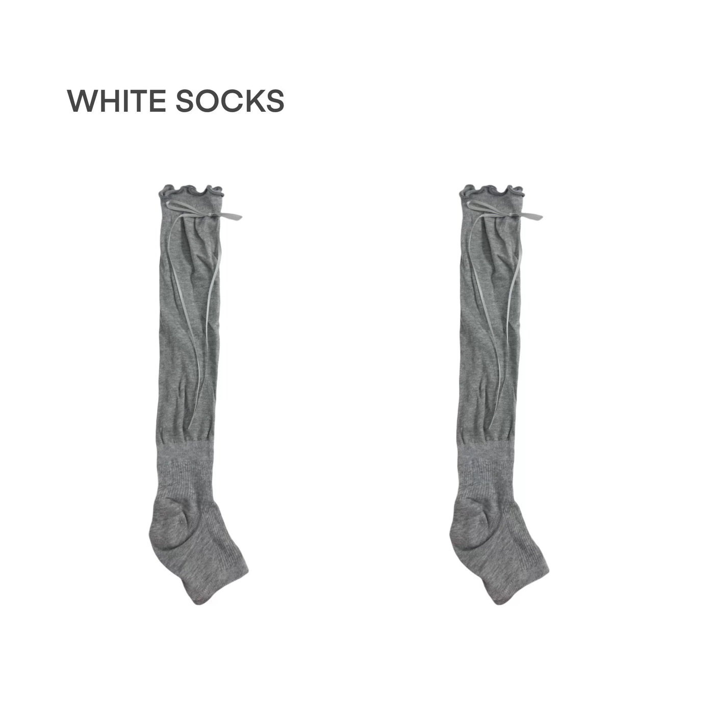 White Socks - Side Ribbon - Slouchy Calf Socks with Side Ribbon Ties