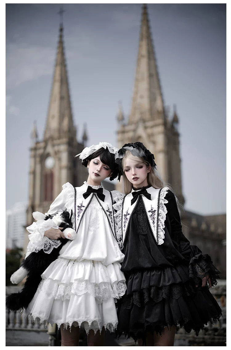 With PUJI - Dawn Bell & Dusk Song - Gothic Lolita Velvet OP Dress, Back Zipper