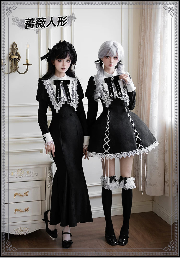 With PUJI - Rose Doll - Gothic Lolita Short OP, Mermaid Dress detail view 6