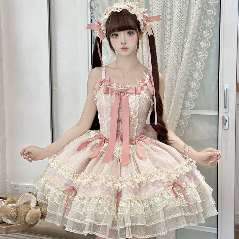 Lady Han Satin Heart Knot Ballet JSK Dress in soft satin fabric, featuring a heart knot detail and classic lolita style.