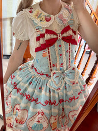 DreamWhale - Showa Dessert Window - Retro Sweet JSK Dress Set - Actual Product Photos; No 7-Day Change-of-Mind Returns / Mint / Pinafore (In Stock; Ships Within 10 Days) Detachable Waist Bow + Belt / S