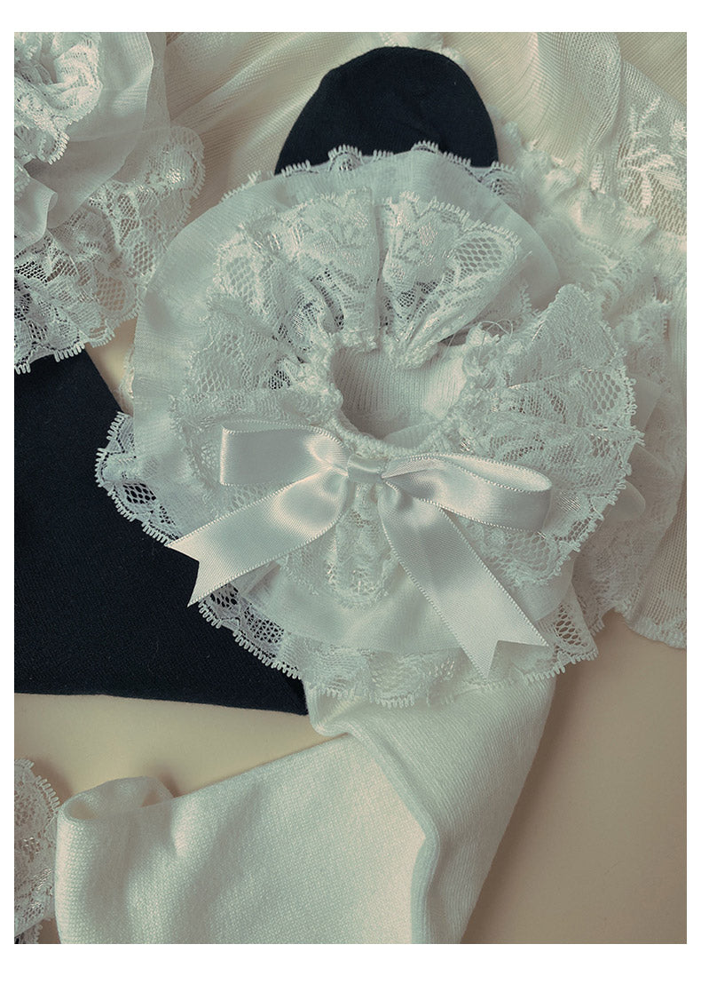 WAGUIR - Cotton Lolita Bow Socks with - Layered Lace Trim Socks