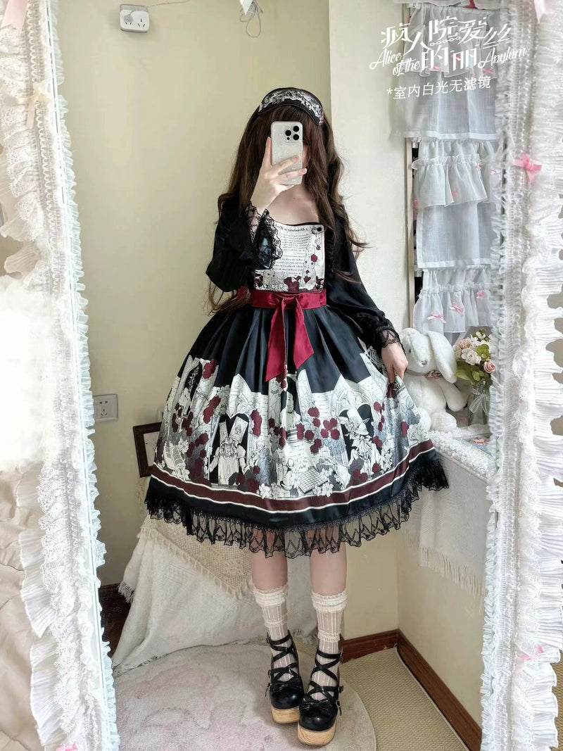 Caged Bird Hotel - Asylum Alice - Black OP Sleepwear Dress with Storybook Print – detail view 7