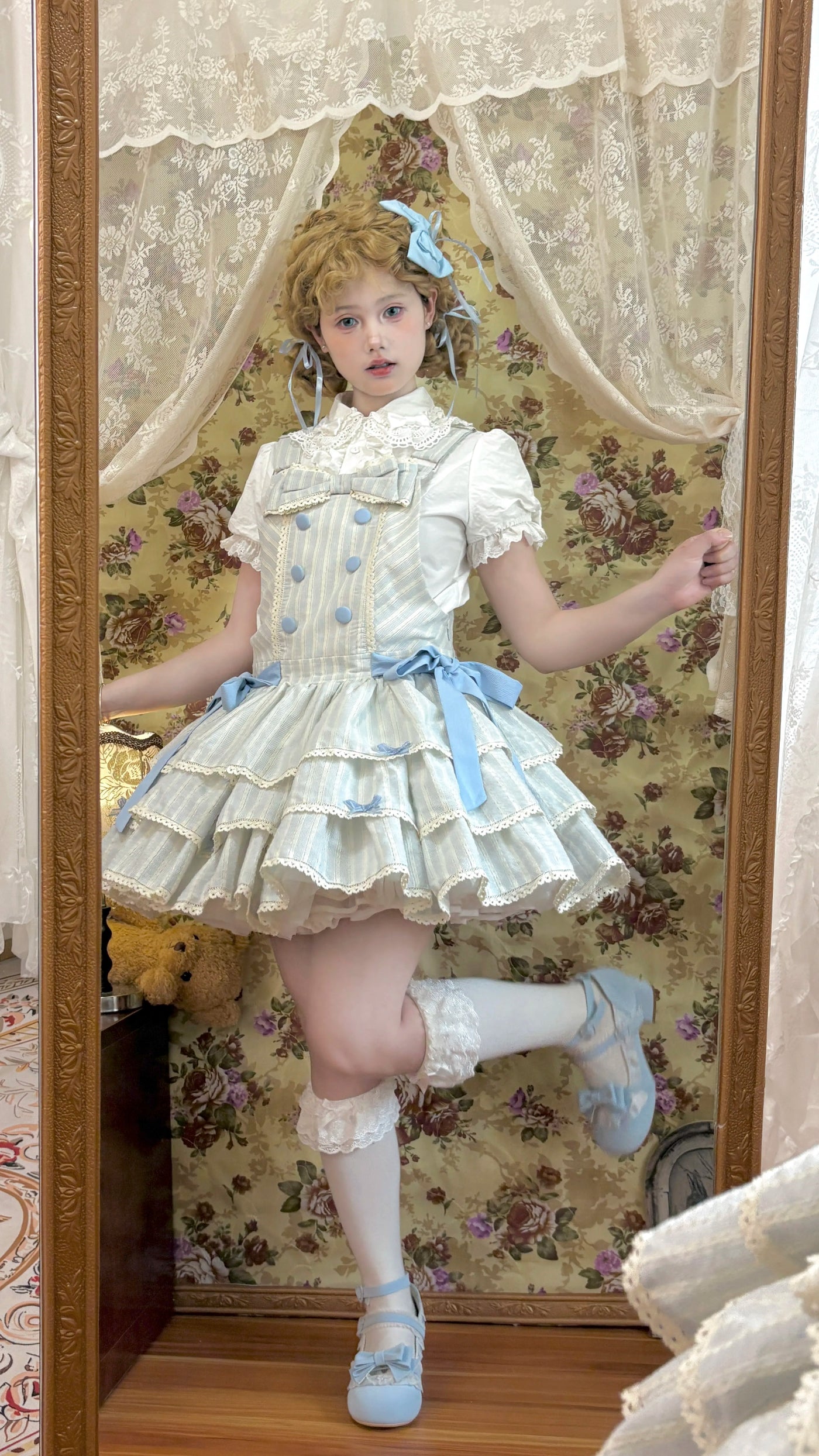 White Tea Story - Mian Mian Bing - Tiered cotton Lolita jumper skirt