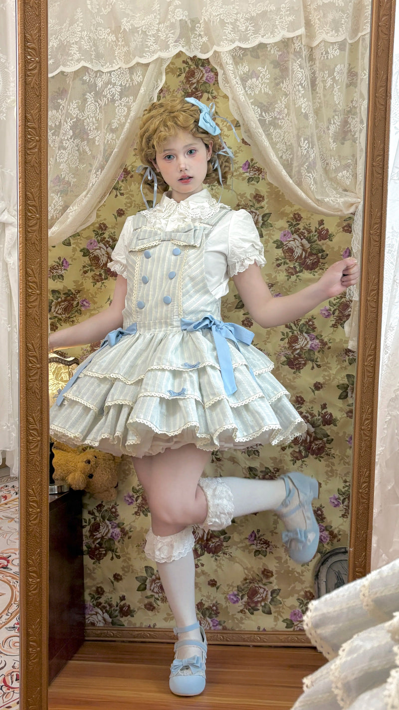White Tea Story - Mian Mian Bing - Tiered cotton Lolita jumper skirt