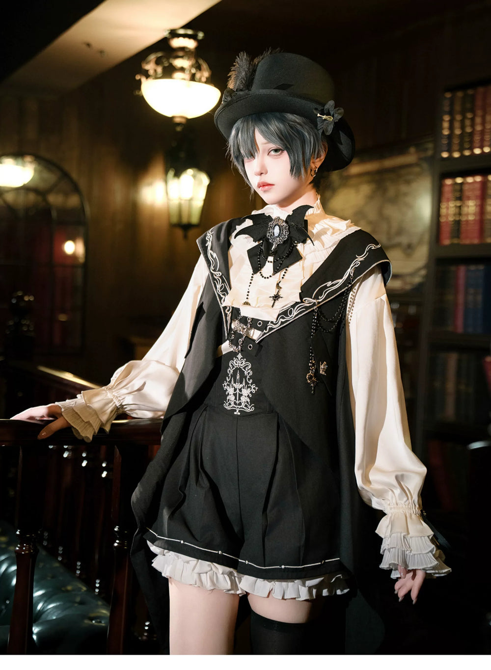 Letters from Unknown Star - Bunny Ear Meteorite - Embroidered Ouji Lolita Set, Hooded Vest