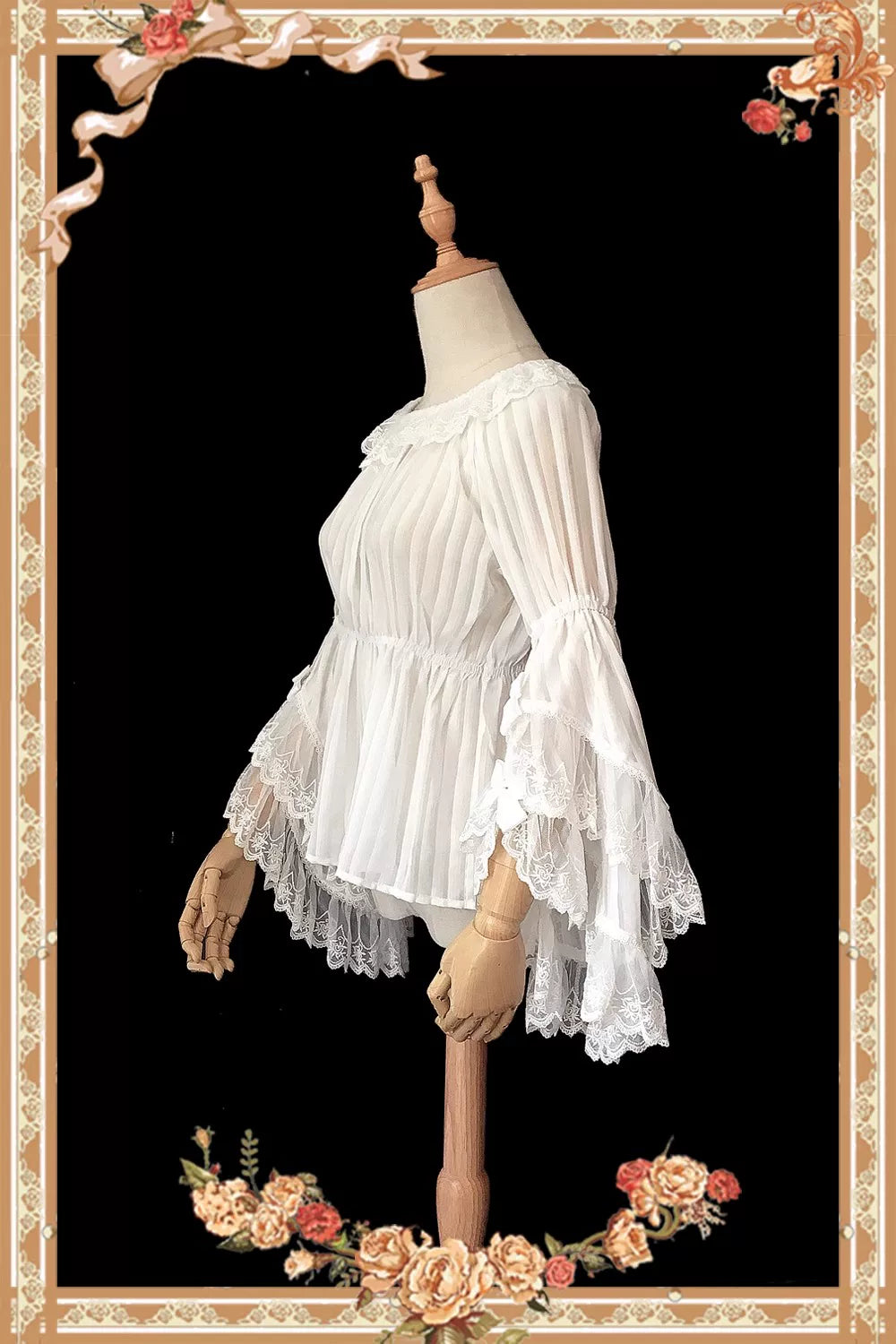 Pearl Box - Classic Lolita JSK, Bustle Back Hem White Hime Sleeve Blouse (one size/M) S