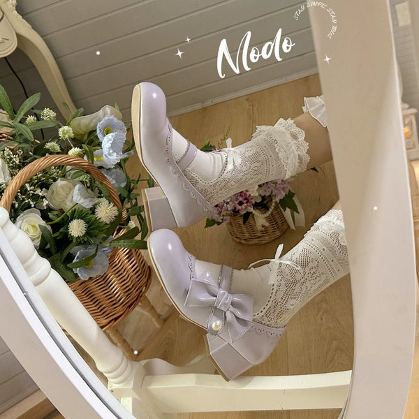 MODO Pearl Heart Knot Round-Toe Lolita Mary Janes – design details