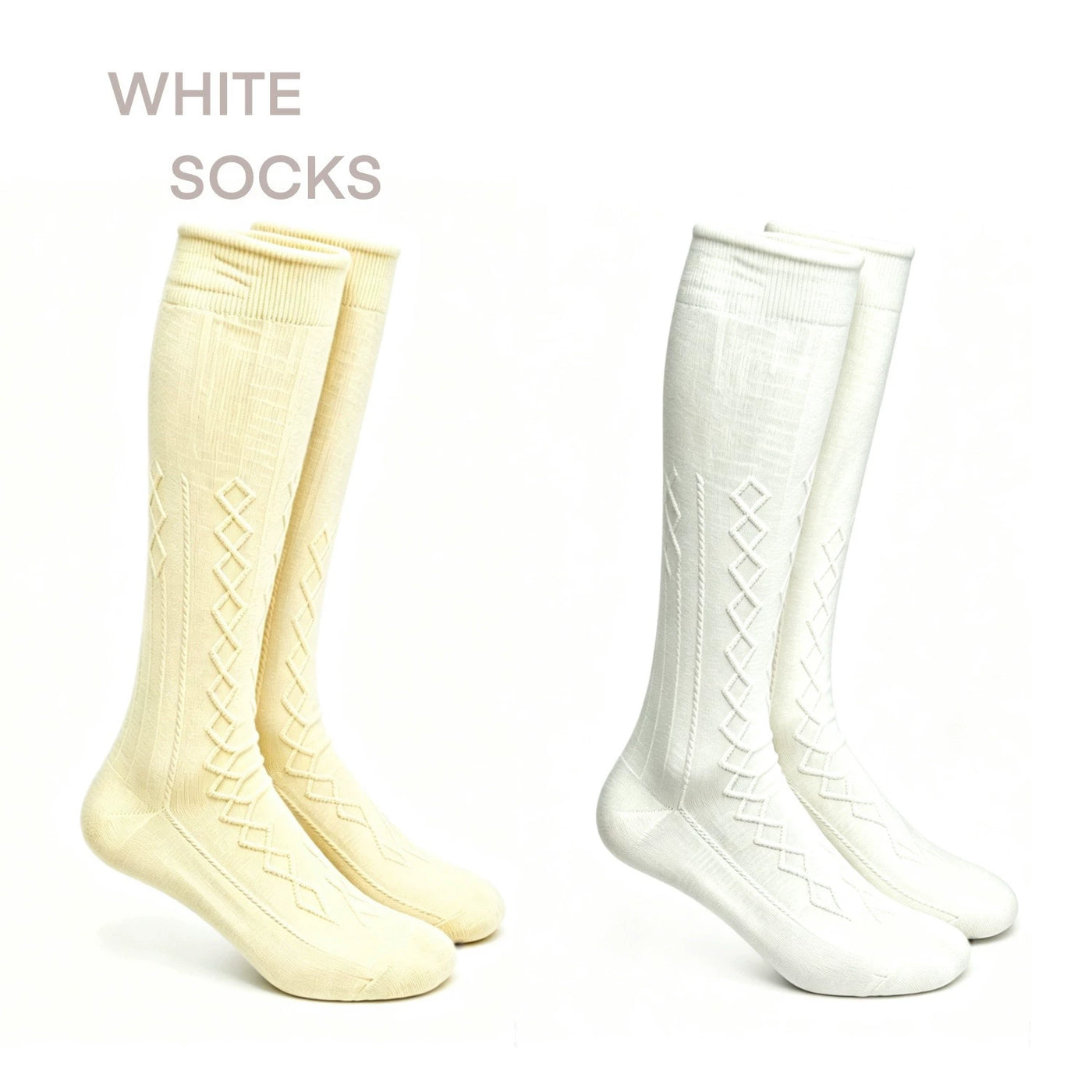 White Socks - Diamond-Knit Slouch - Solid-Colour Mid-Calf Socks with a Slouched Shaft