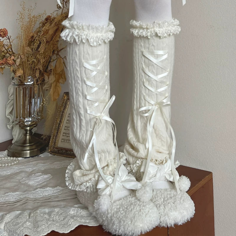 Sock Noble - Ballet Ribbon Legwear - Tights or Sock Covers with Lace Trim and Ribbon Lacing