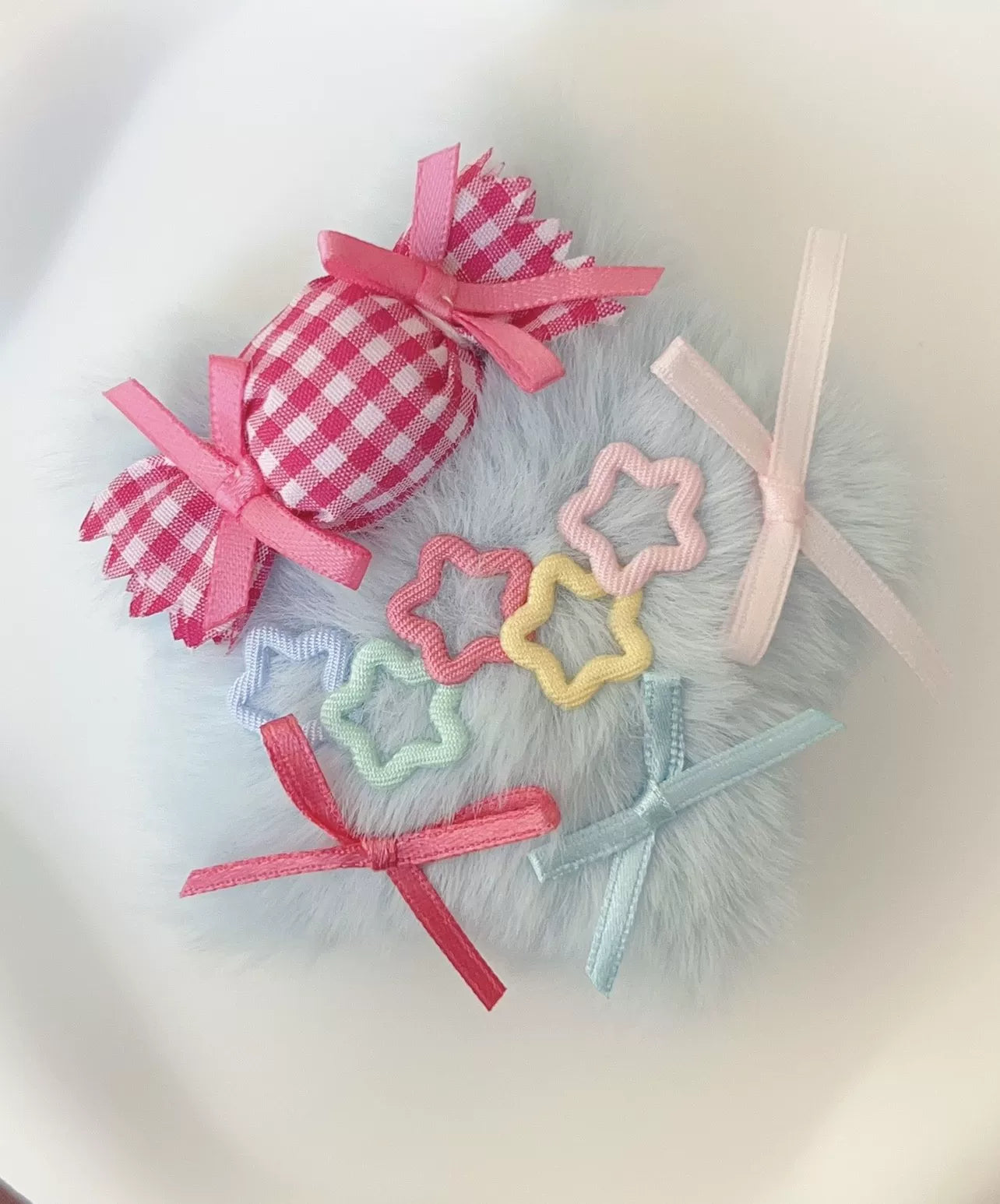 Golden Pikaka - Fluffy Star and Heart Charms - Brooch Hair Clip or Hanging Charm with Star or Heart Motifs