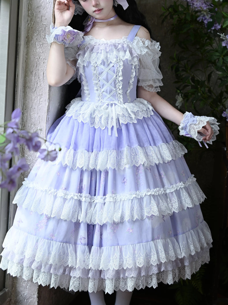 Jiujiu Original - Classical Lolita Lavender Coord - Tiered lace dress