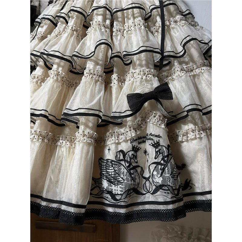 Creamy - Swan Princess - Ivory JSK Dress with Black Swan Embroidery